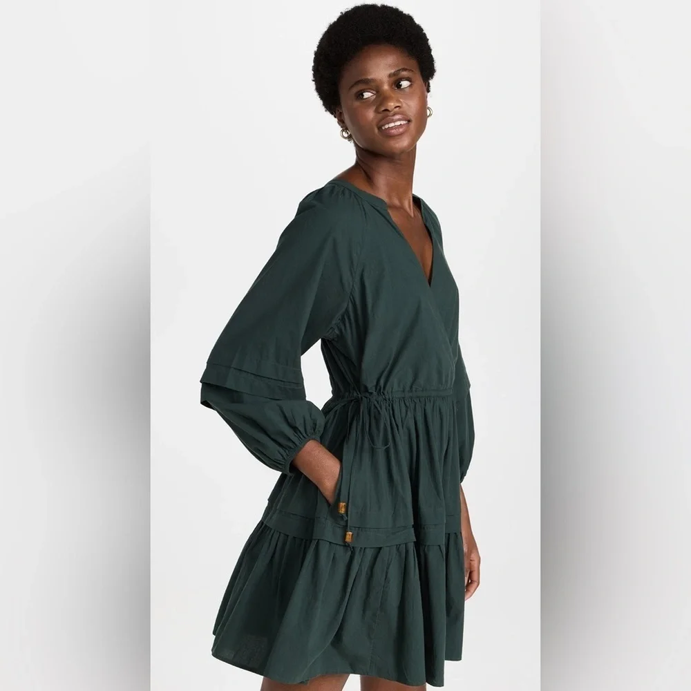 Madewell Long Sleeve Mini Dress Poplin Cotton Wrap Green Casual Quiet Luxury - Picture 5 of 13